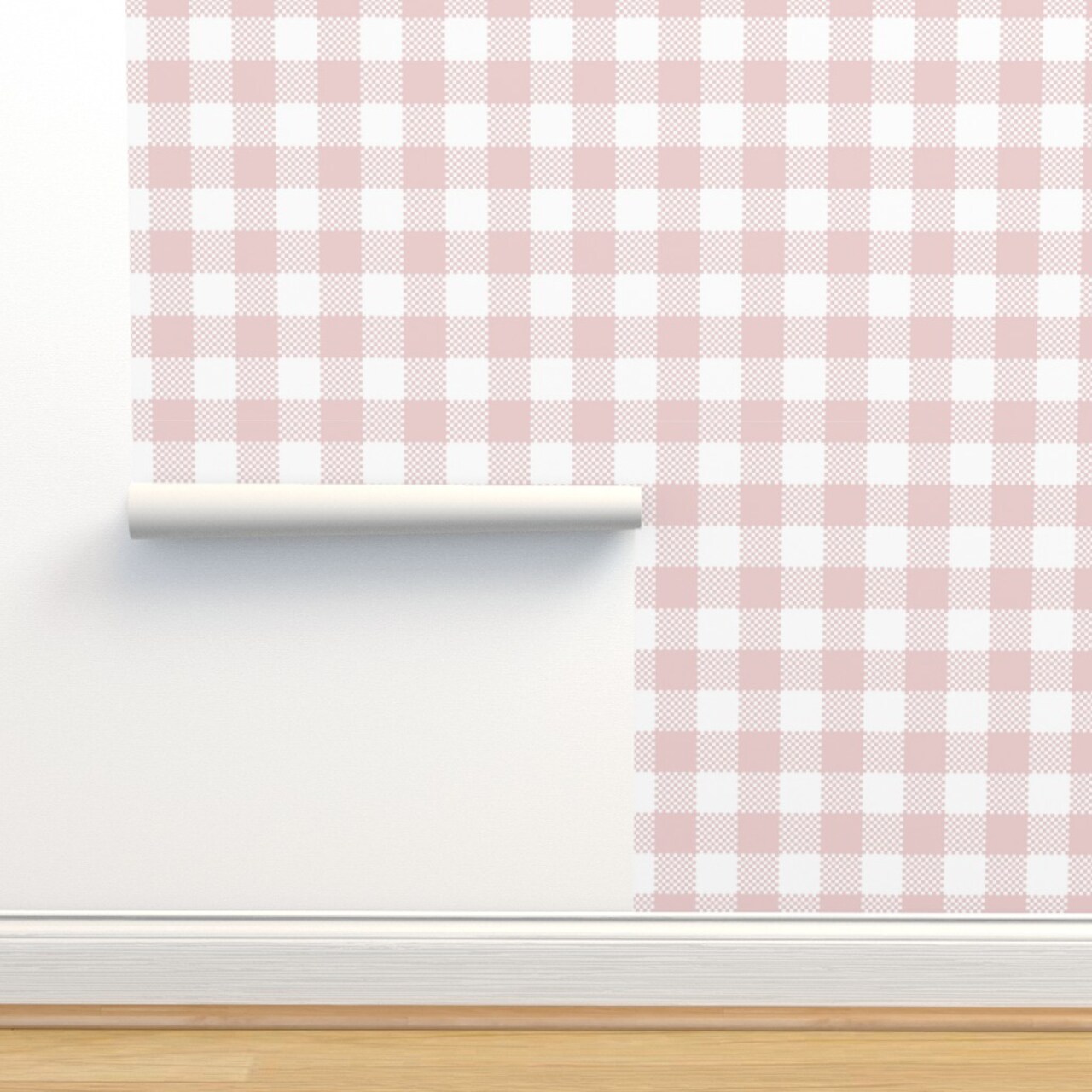 Pink Gingham Blush Cottagecore French Country Plaid Checkered Picnic Spring Summer Large Scale Custom Pre-pasted Wallpaper by Spoonflower Pre-Pasted Wallpaper 2FT Wide
